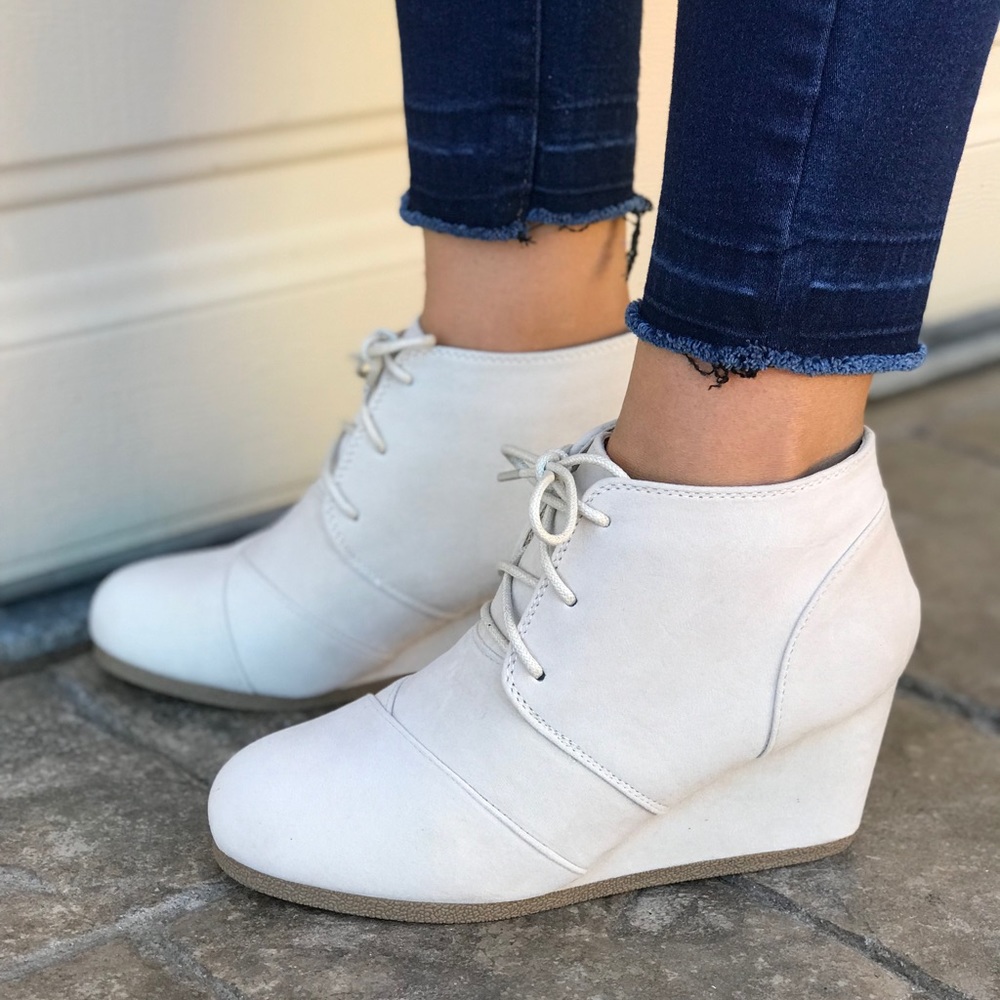 Cream Lace Up Wedge Ankle Bootie - Picture 4 of 6